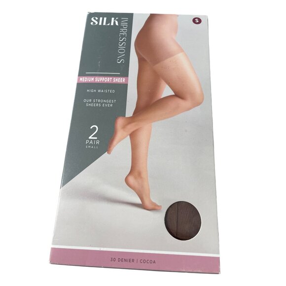 Silk Impressions Pantyhose Size Small Medium Support Sheer 2 Pairs 30 Denier NEW - Picture 1 of 6